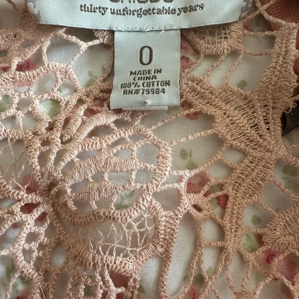 Chicos Cardigan Womens Pink Crochet Lace 30 Year Anniversary Boho Artsy Sz 0 Sm